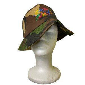 Rap Snackz Green Camo Bucket Hat With Multicolor‎ Embroidery Hip Hop Graffiti